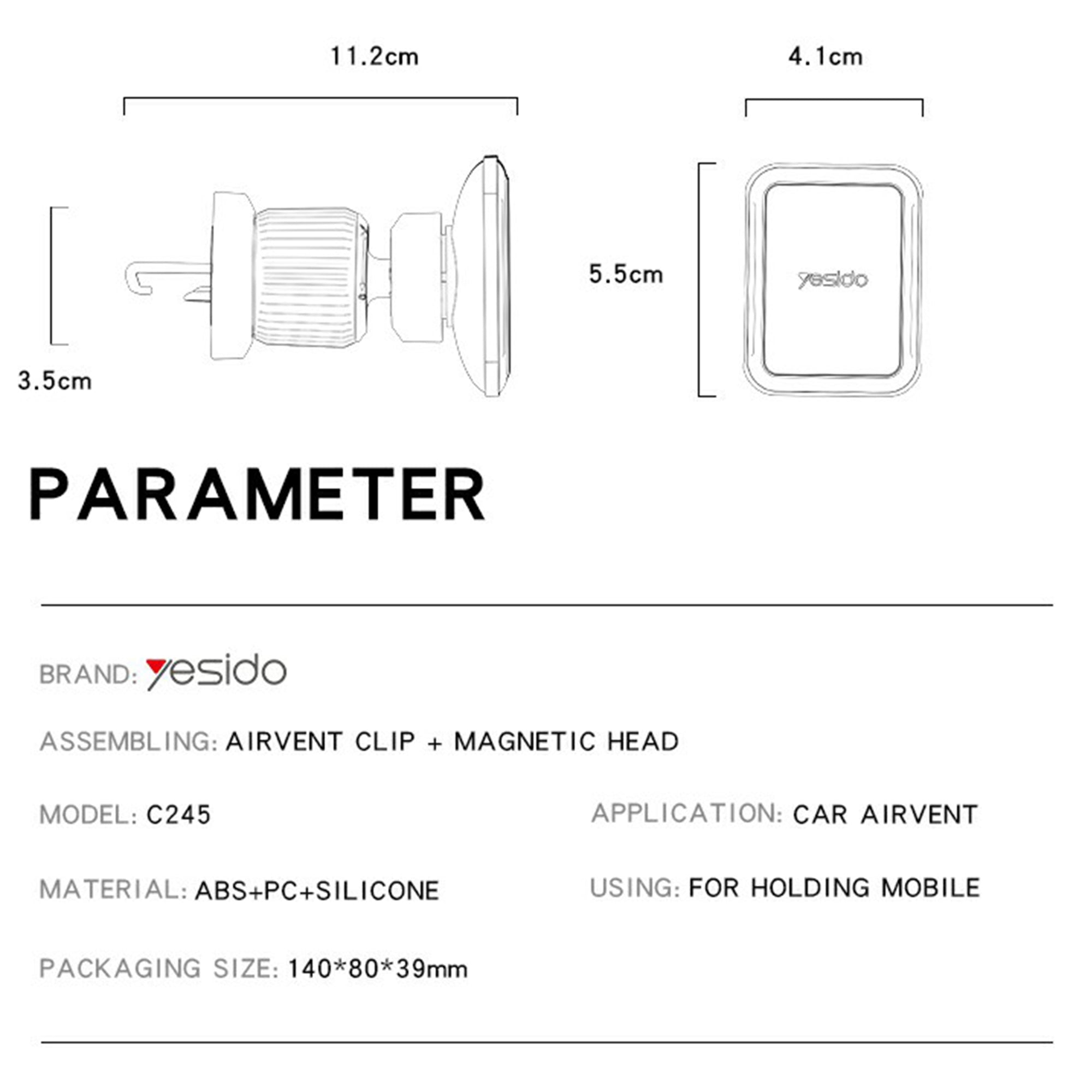 YESIDO C245 Hook Type Magnetic Mobile Phone Holder Bracket for Car Air Outlet YESIDO C245 Hook Type Magnetic Mobile Phone Holder Bracket for Car Air Outlet
